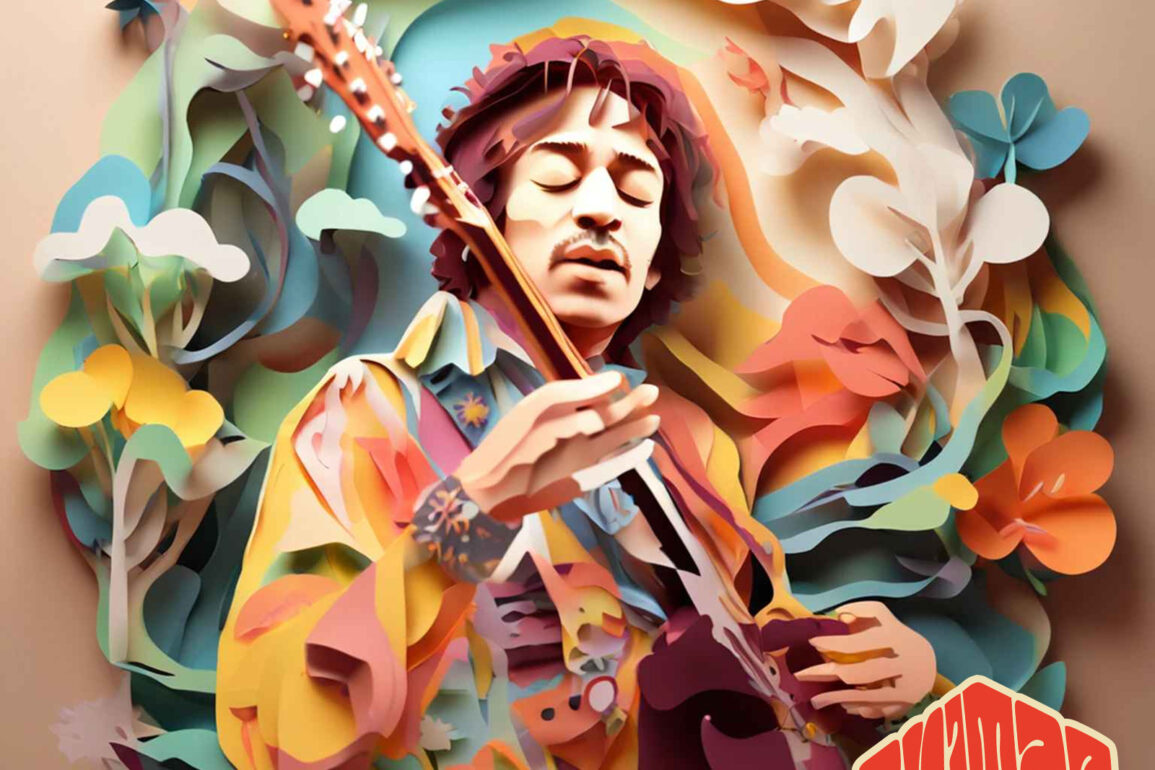 Jimi Hendrix helping the flower's grow with his soulful guitar music.